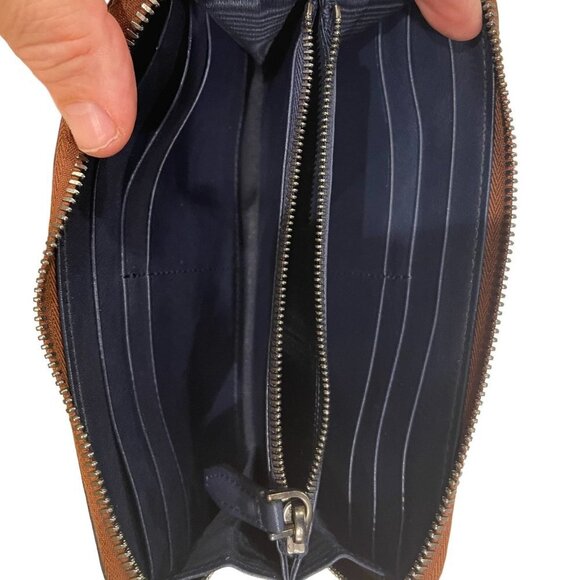 Ferragamo 66-0907/02 Men's Brown/Blue Leather Continental Travel Wallet - Picture 6 of 12